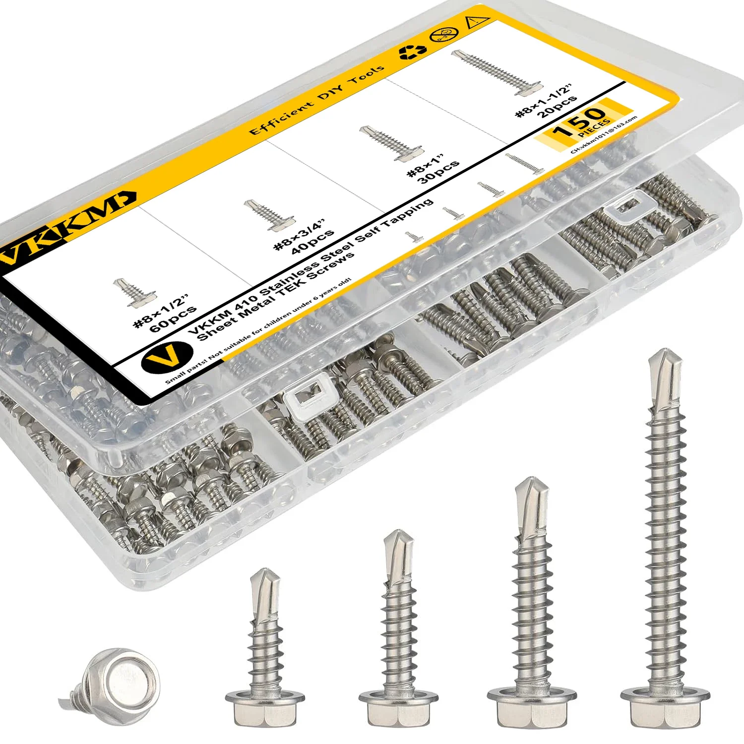 

VKKM 150-Piece 410 Stainless Steel Self-Drilling Screw Set, #8 Multiple Specifications, the First Choice for Installation