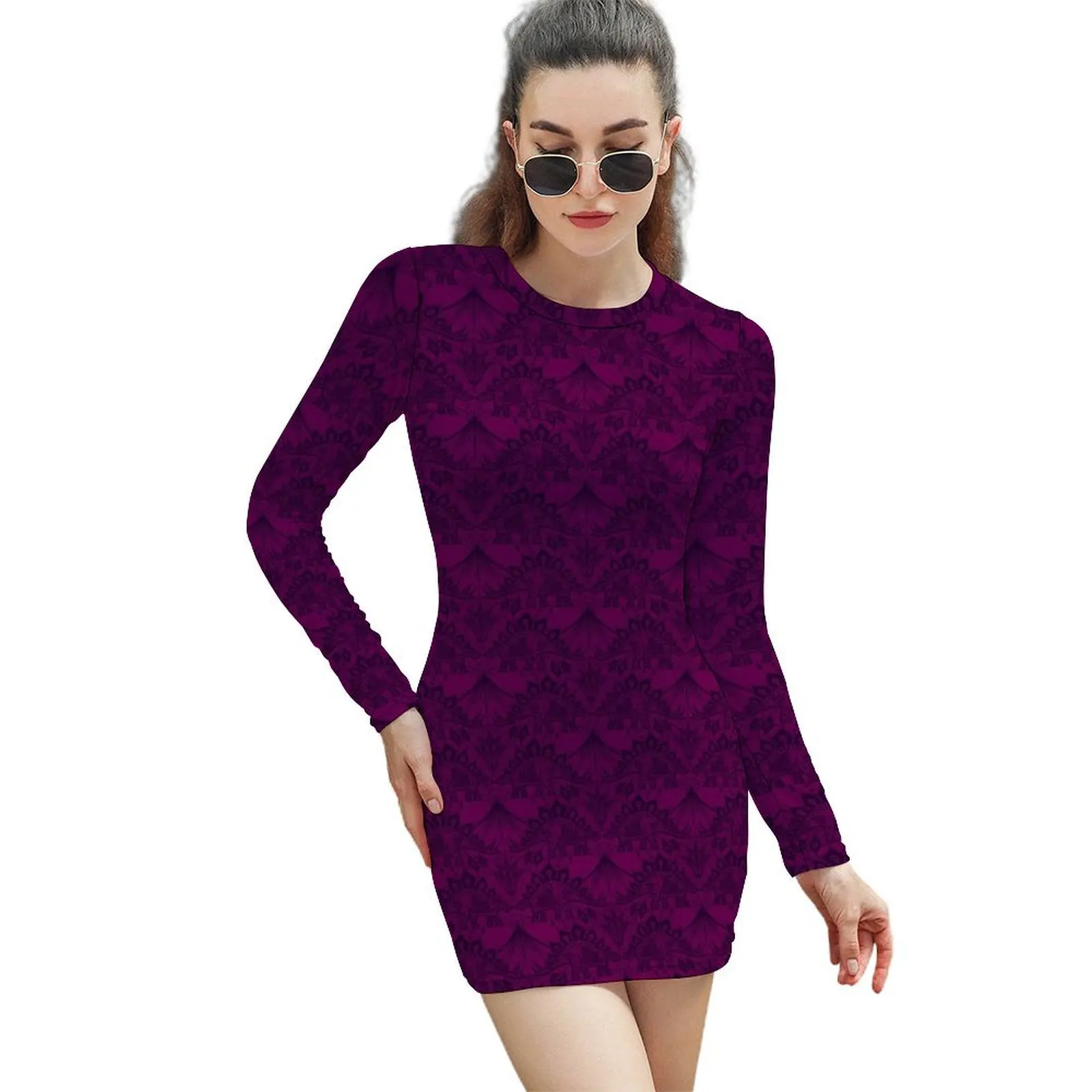 

Stegosaurus Lace - Purple Long-Sleeved Sheath Dress Cocktail of dresses Clothing women party dresses