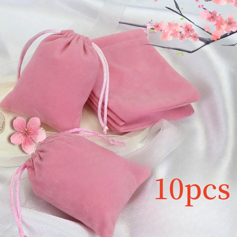 10Pcs Pink Velvet Drawstring Bags Jewelry Pouches For Gift Wedding Favors Necklace Jewelry Storage Small Businesses Packaging