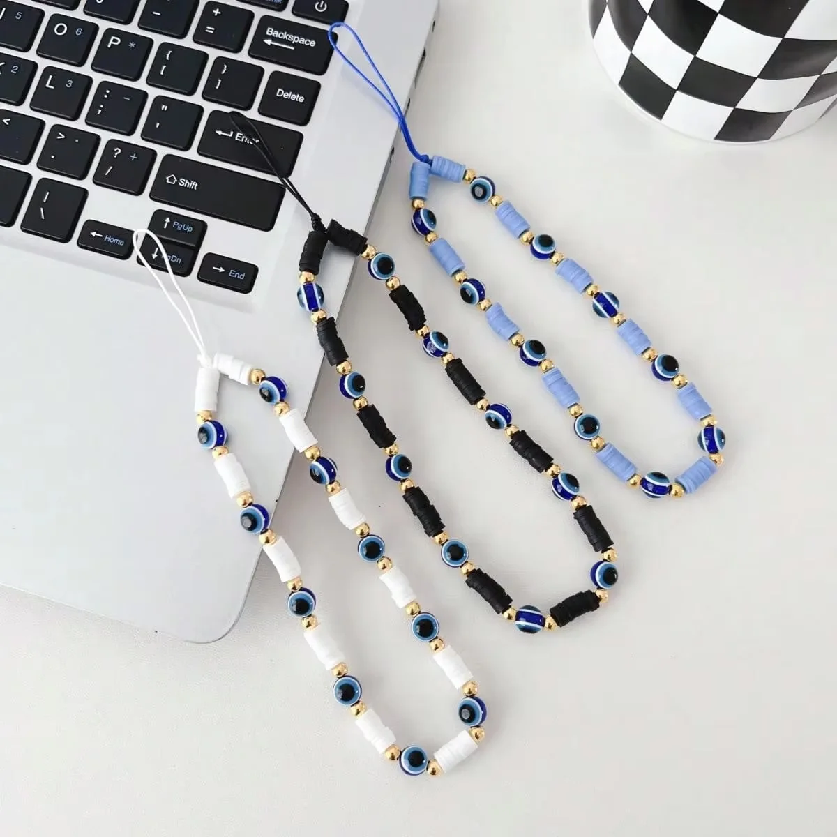 Evil Eye Blue Evil Eye Phone Charm Glass Seed Bead Pink Telephone Hanging Strap Blue Retro Fashion Phone Hanging Strap Keychain