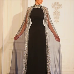 CustomizedJersey Applique Sequined Beading Ruched Homecoming A-line High Collar Bespoke Occasion Gown Long Dresses