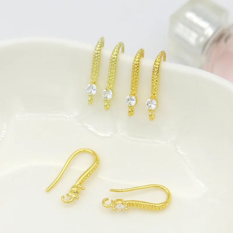 

Micro Pave Zirconia Earring Hooks with 18K Real Gold Textured Earring Hooks