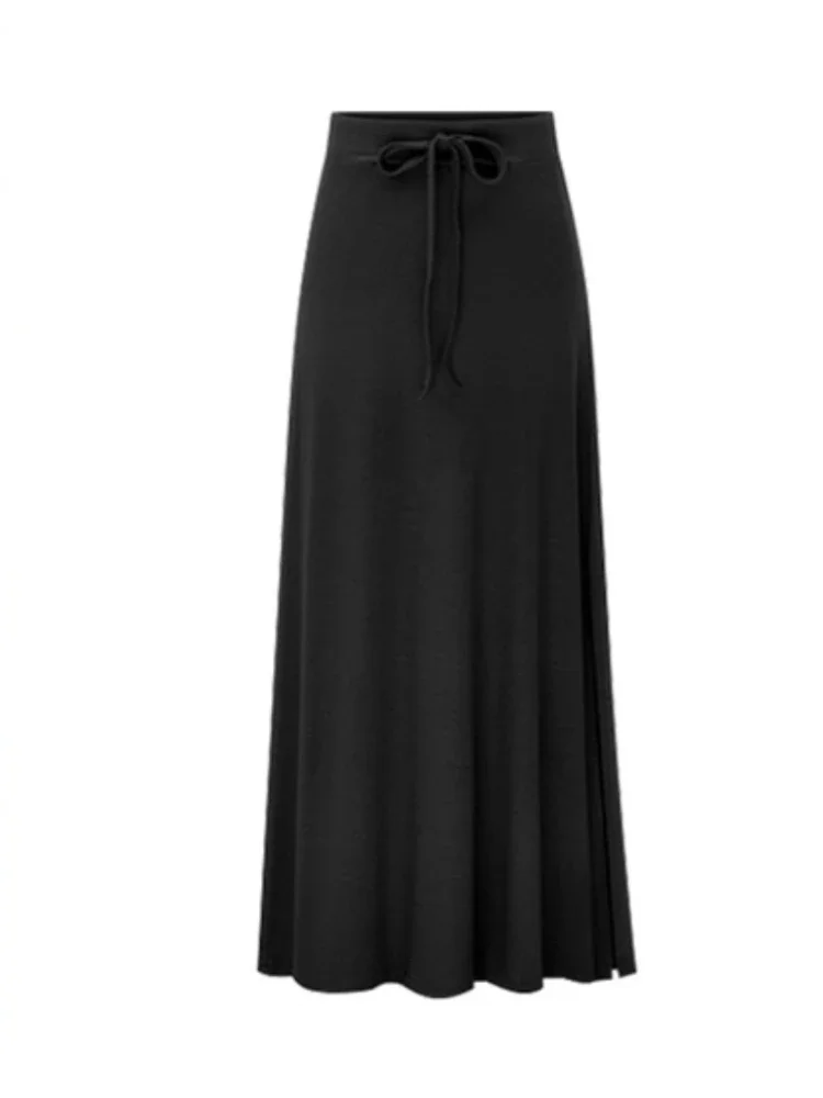 Women Casual Skirts 2024 Autumn Irregular Elastic Waist A-line Cotton Skirts Hip Slim Long Loose Sheds Skirts Bowknot Skirts