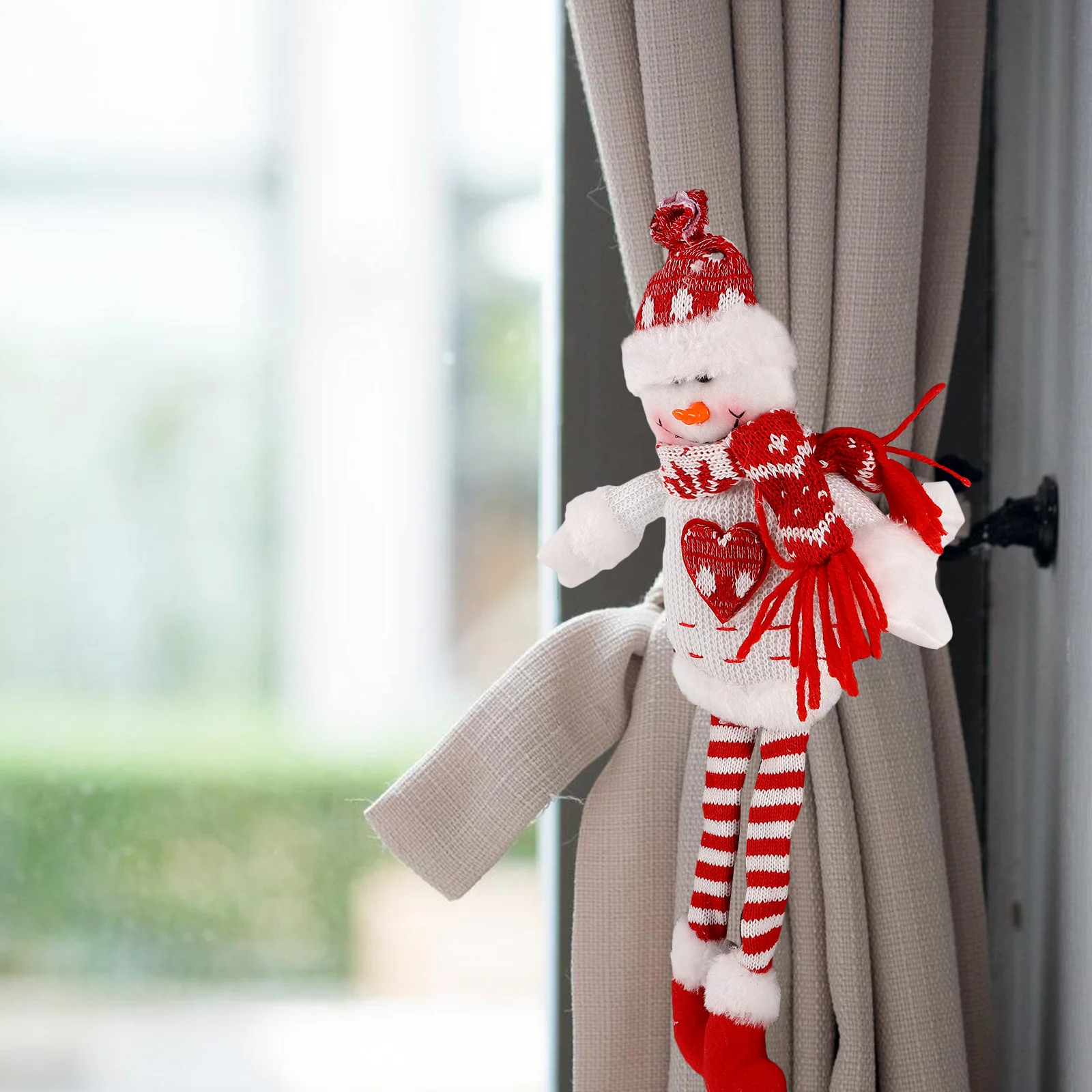 

Knitted Curtain Buckle with Snowman Design Long Legged Window Holder for Christmas Decor Holiday Drapery Tiebacks Festive Home