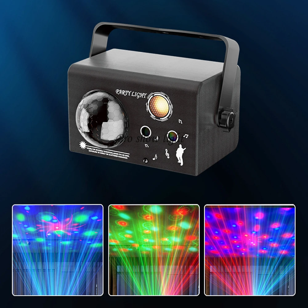 Stage Light LED Disco Party Light 3IN1 Effect Magic Ball Lights Sound Activated Lazer Light Projector Remote Control Wash Light