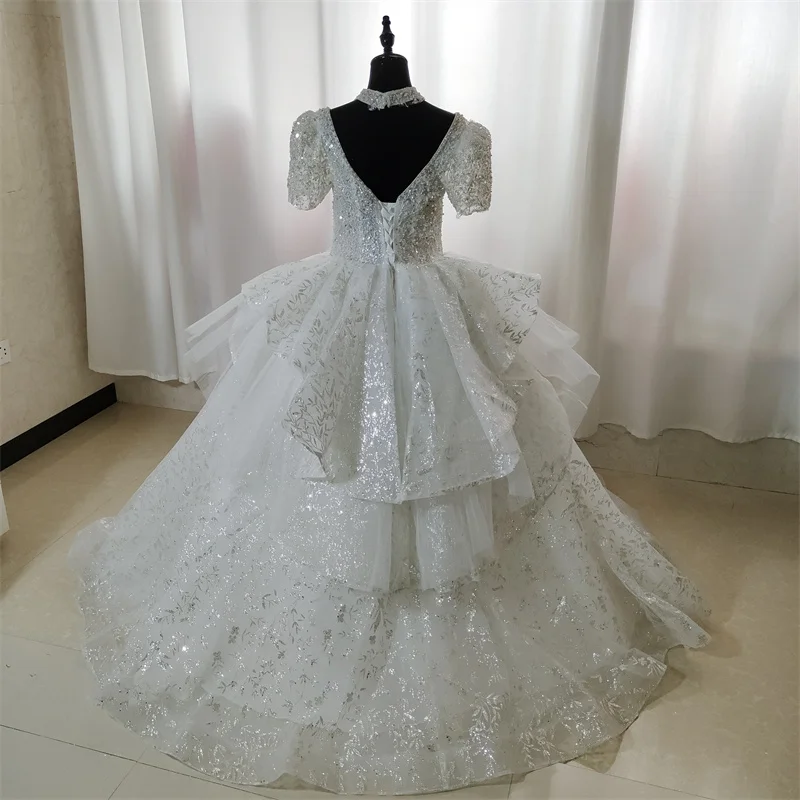 Robe de Mariée de Luxe et Élégante, Tenue de Bal, Classique, Palais Royal, Col Carré, Manches Courtes Bouffantes, GB051, 2024