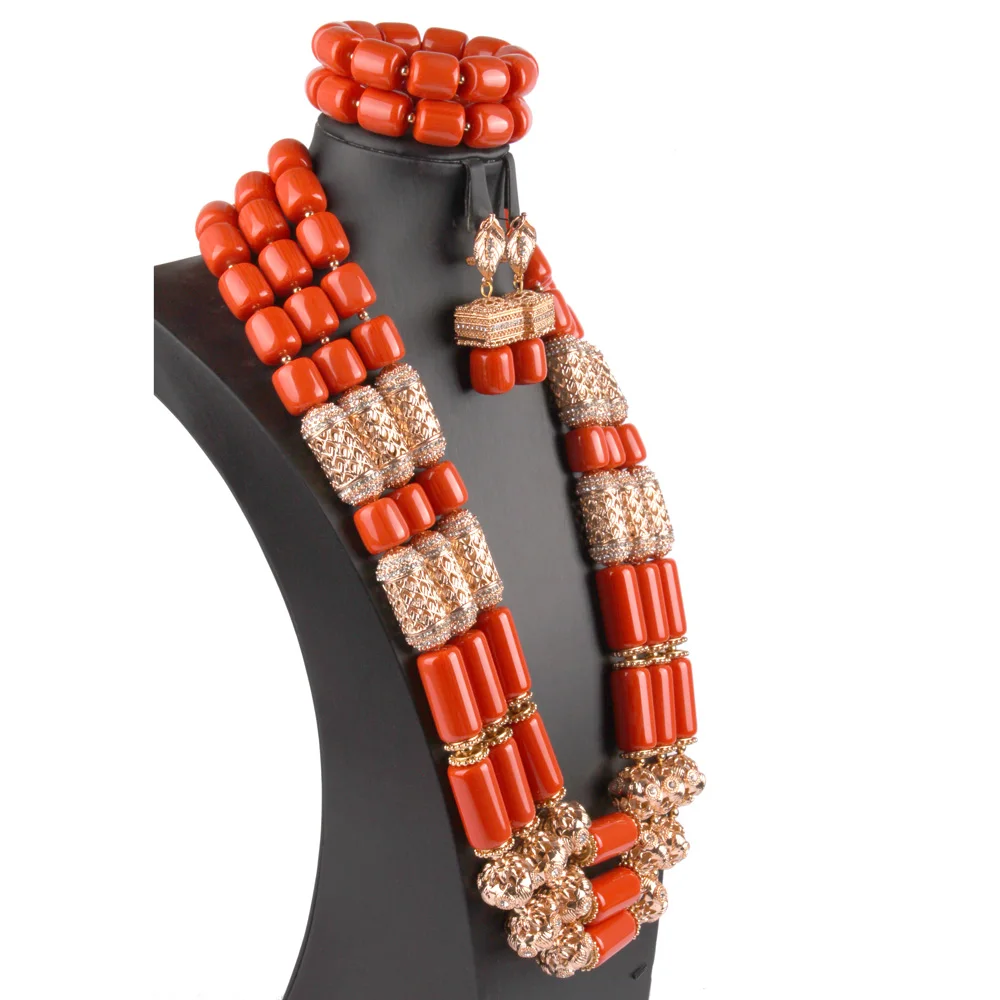 Luxury Orange and  African Beads Jewelry Set Artificial Coral Jewelry Set  ABS190