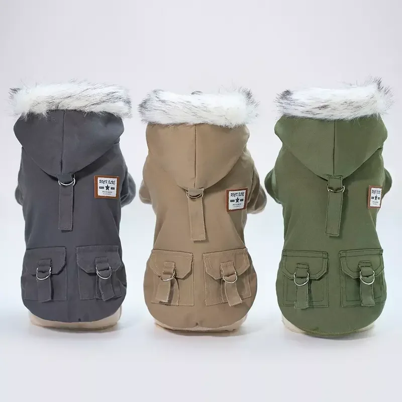 Winter Pet Dog Padded Coat Solid Color Warm Cold-proof Hooded Two-legged Cotton-padded Clothes Small Dog Coat Clothes