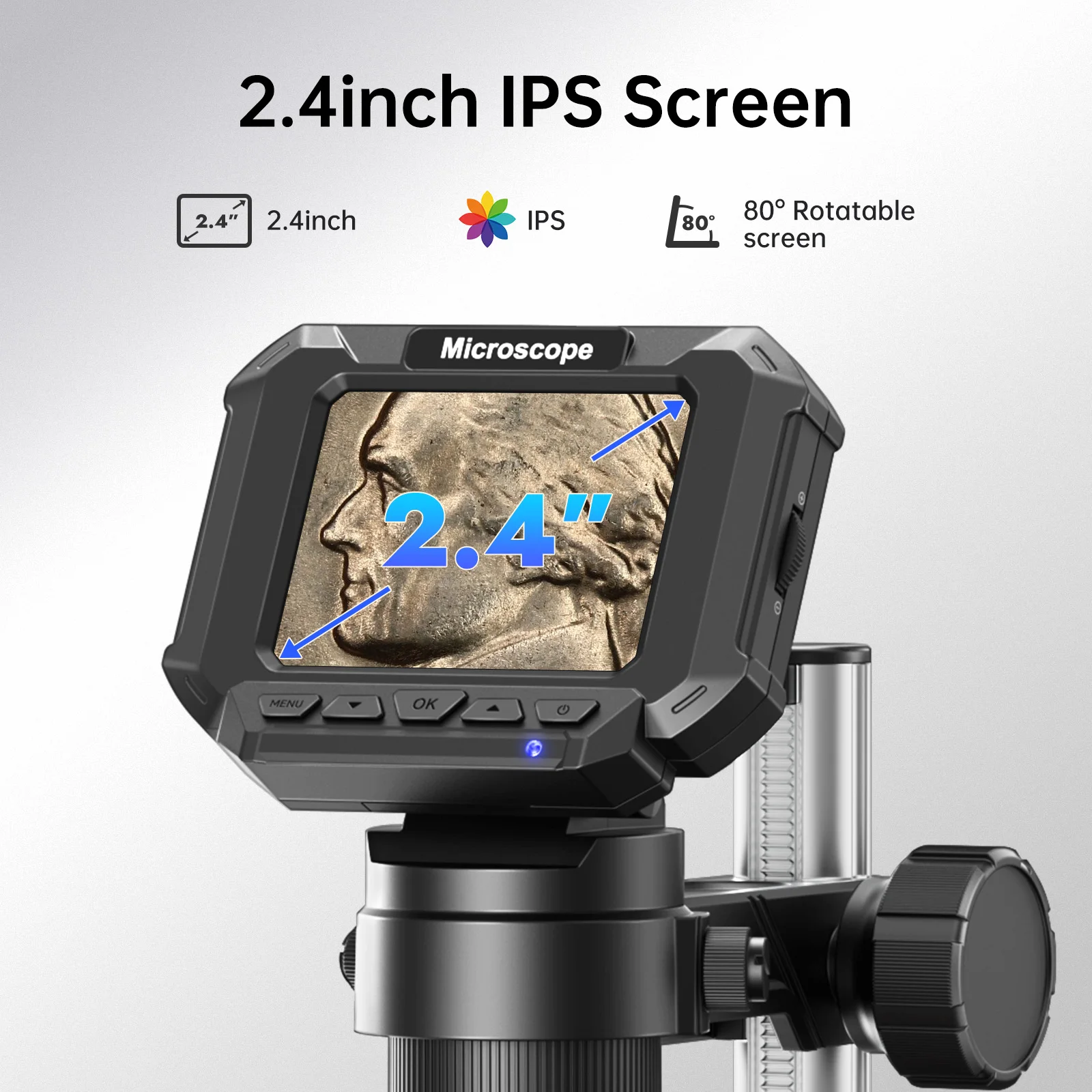 Digital Microscope with 2.4inch Screen 1000X Coin Microscope with 8 Leds Microscope for Repair, Coins, Soldering