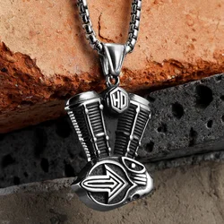 Motorcycle Engine Men Necklaces Stainless Steel Pendant Chain Rider Punk Rock Biker Women Jewelry Accessories Gifts Wholesale