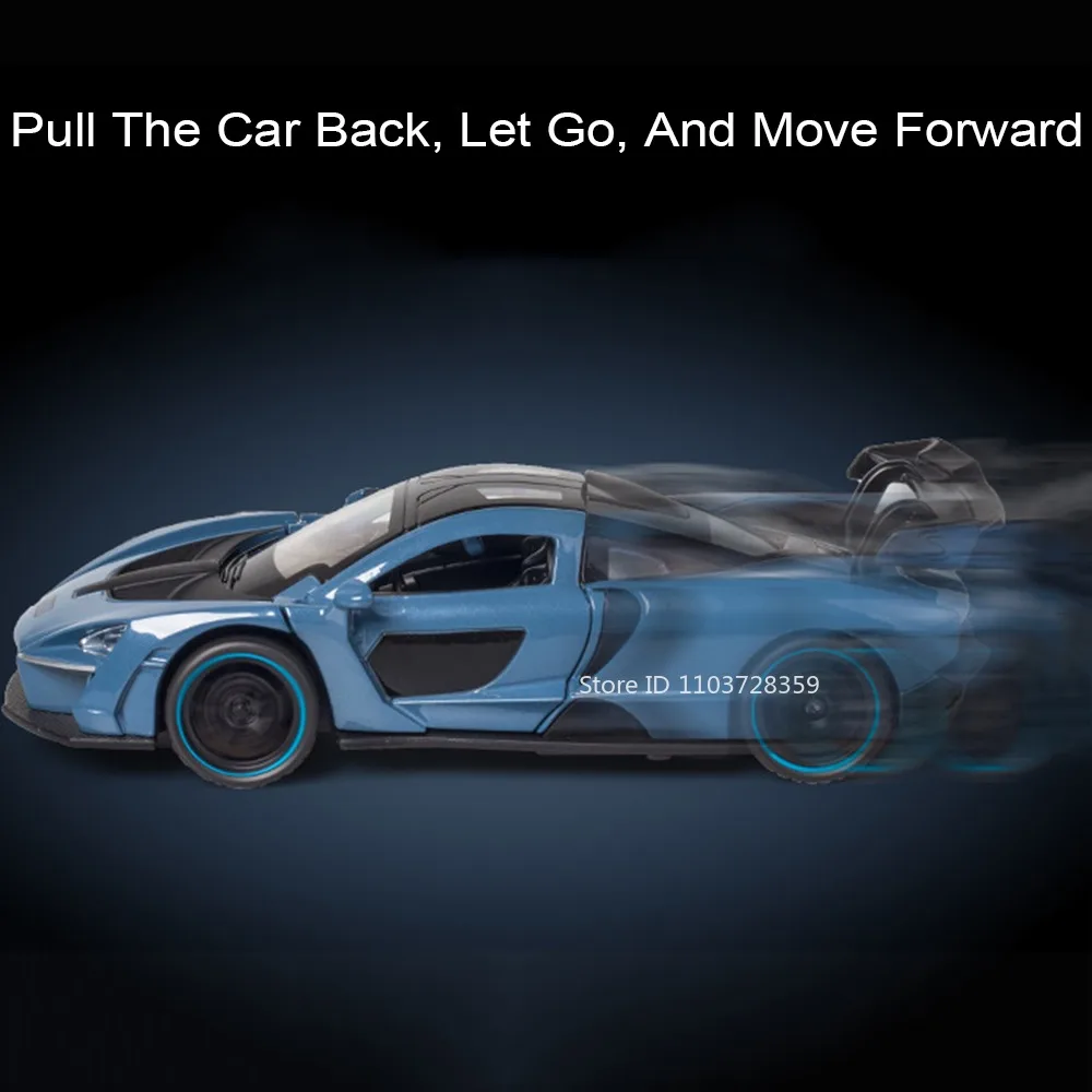 1:32 Senna 720S Sports Car Toy Models Alloy Diecast Mini Supercars Sound Light Pull Back Doors Opened Racing Vehicles Kids Gifts