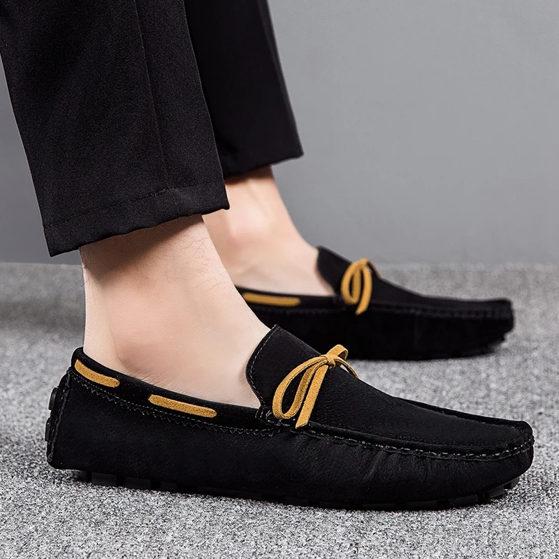 Handgefertigte Loafer in Übergröße für Paare, trendige, lässige Slipper im britischen Stil, Fahrschuhe, extra breit, Schuhe aus Wildleder.