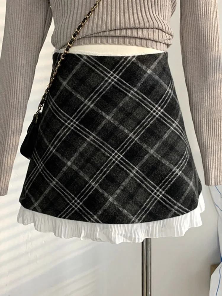 Kpop Streetwear Plaid Skirt High Waist Basic A-Line Skirt Gyaru Preppy Style School Streetwear 2023 Autumn Winter High Street