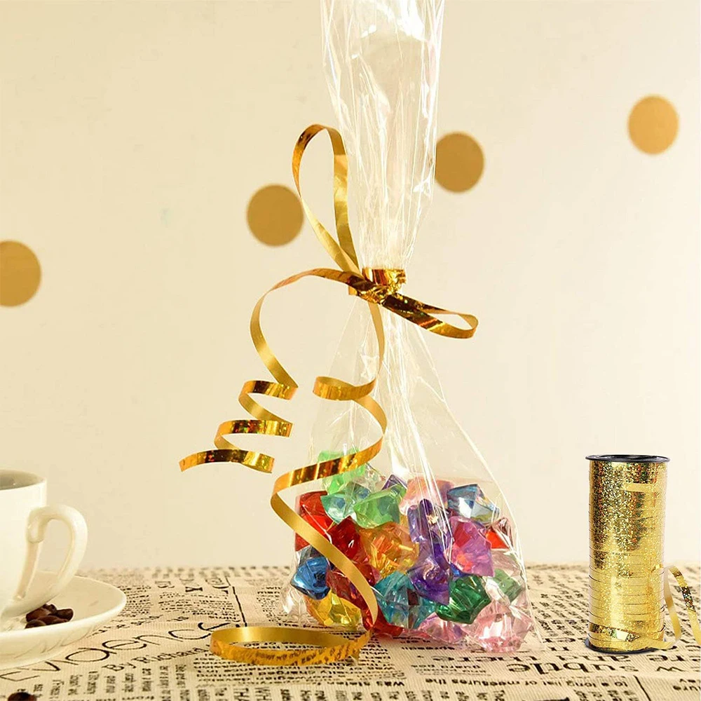 100 ياردة/لفة بريق الشباك أشرطة بالون شرائط هدية التفاف شرائط للحرف اليدوية عيد الميلاد حفل زفاف وعيد ميلاد الديكور