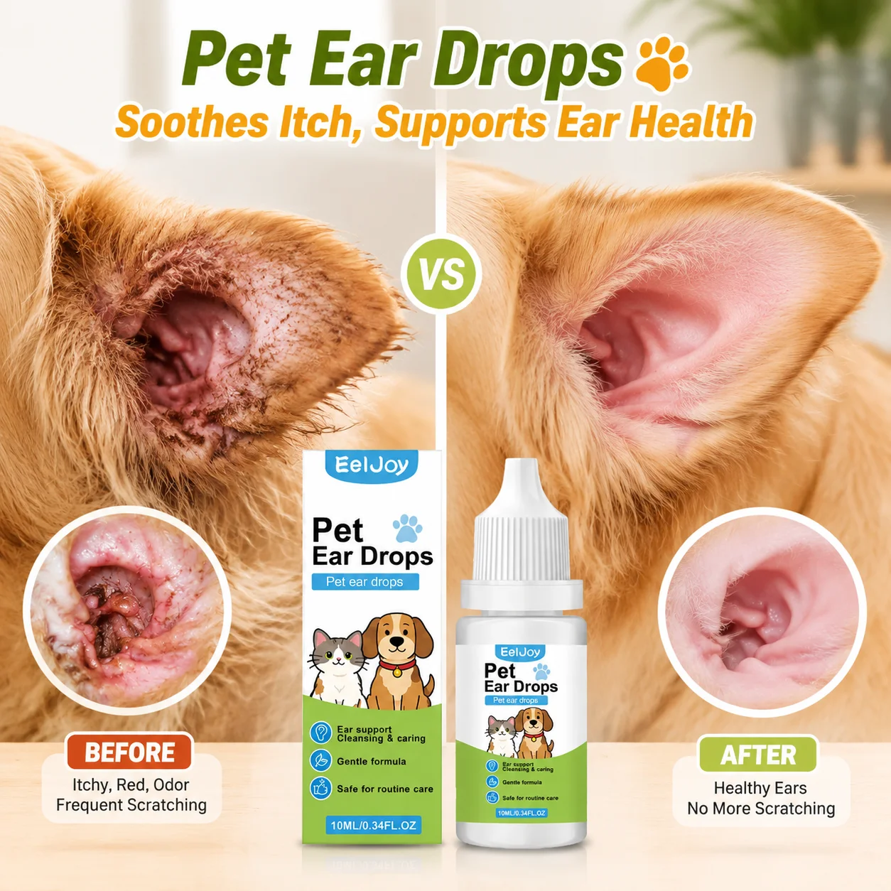 Daily Ear Care for Pets – A Mild Cleanser That Helps with Wax and Odor, for Cats and Dogs