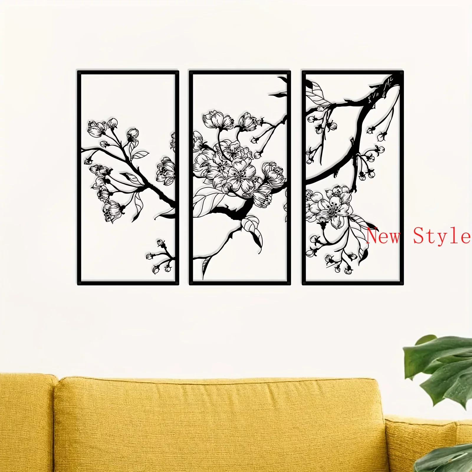 

3Pcs Metal Peach Blossom Home Decor Square Wall Decor Office LivingRoom Bedroom Garden Hotel Wall Christmas Holiday Decor Home D