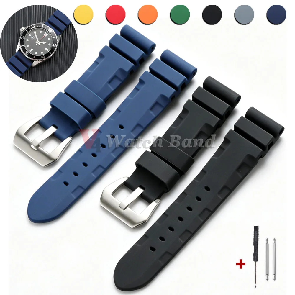 22mm 24mm 26mm Rubber Silicone Strap for Panerai for SUBMERSIBLE PAM441/351/111 Waterproof Watchband Bracelet Soft Sport Bands
