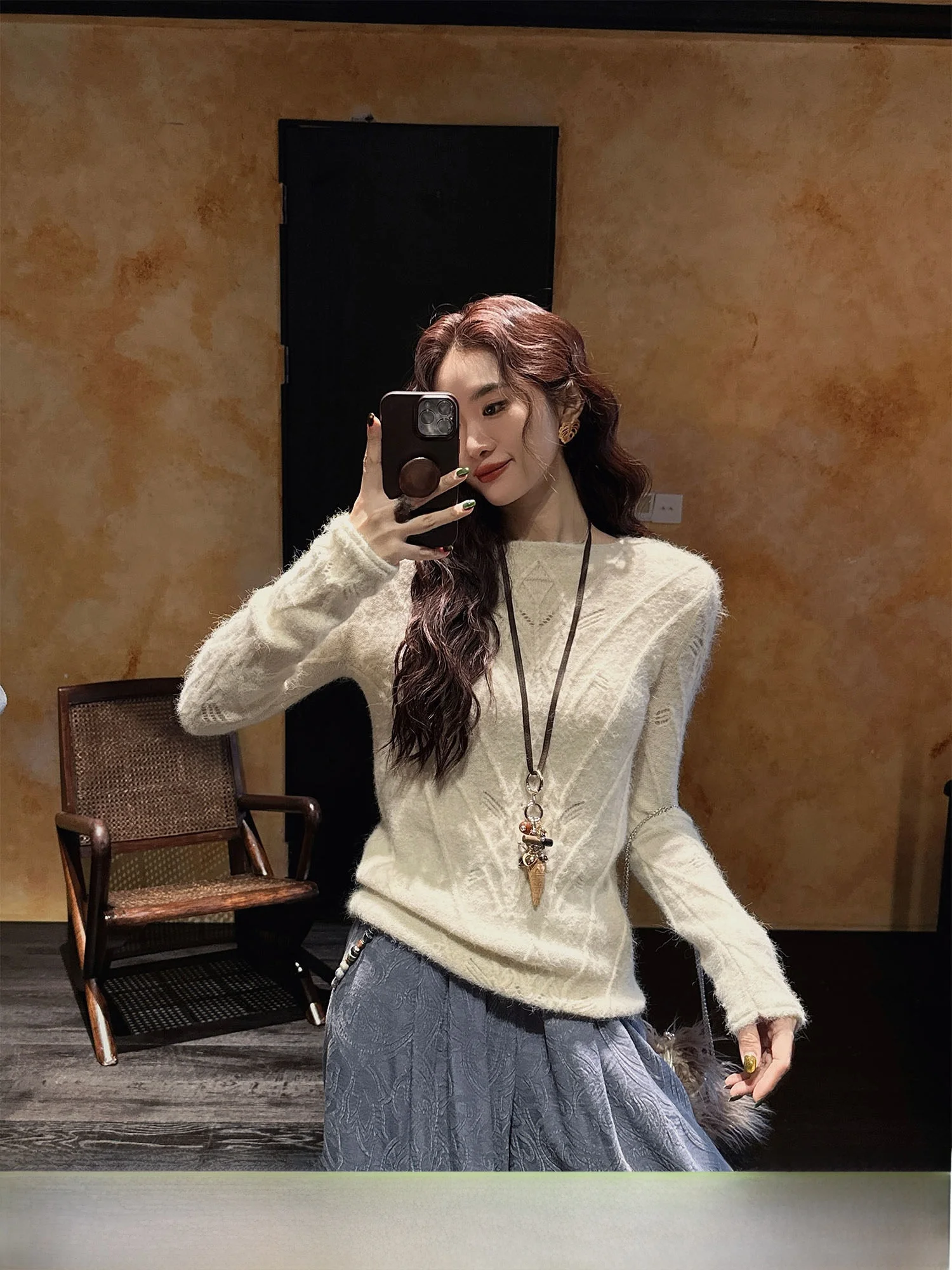 

Sangji Black Flower Women's Knitted Sweater Wool Button Design Casual Loose Fit Autumn Winter Fashion Trendy Comfortable Knit...