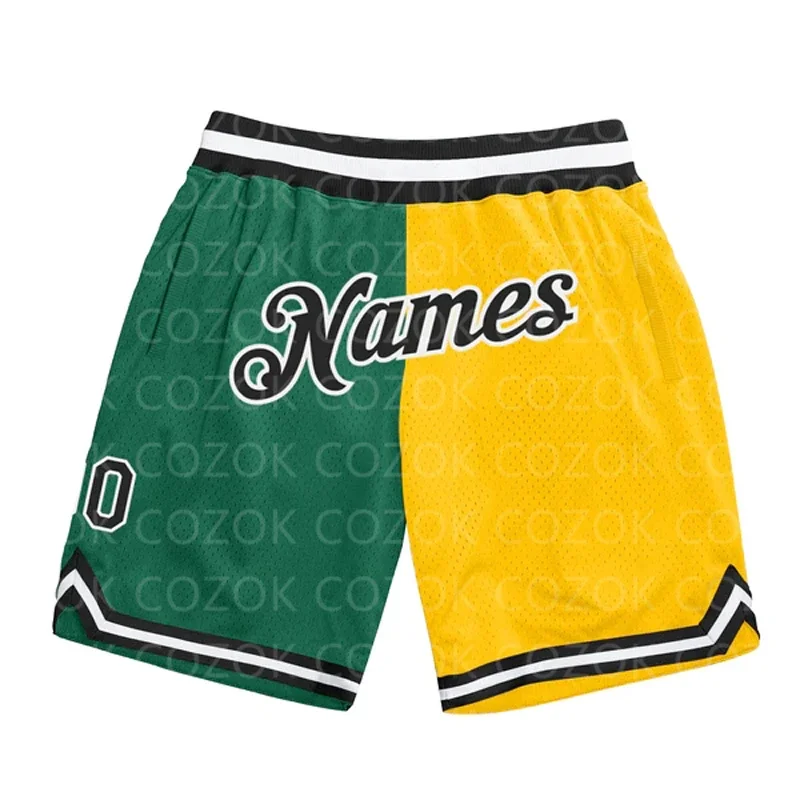 

Custom Yellow color splice Authentic Basketball Shorts 3D Printed Men Shorts Your Name Mumber Quick Drying Beach Shorts