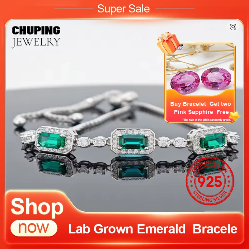 

ChuPing Lab Ruby Lab Emerald S925 Silver Bracele Anniversary Gift For Women Classic Party Valentine's Day Or Birthday Gift