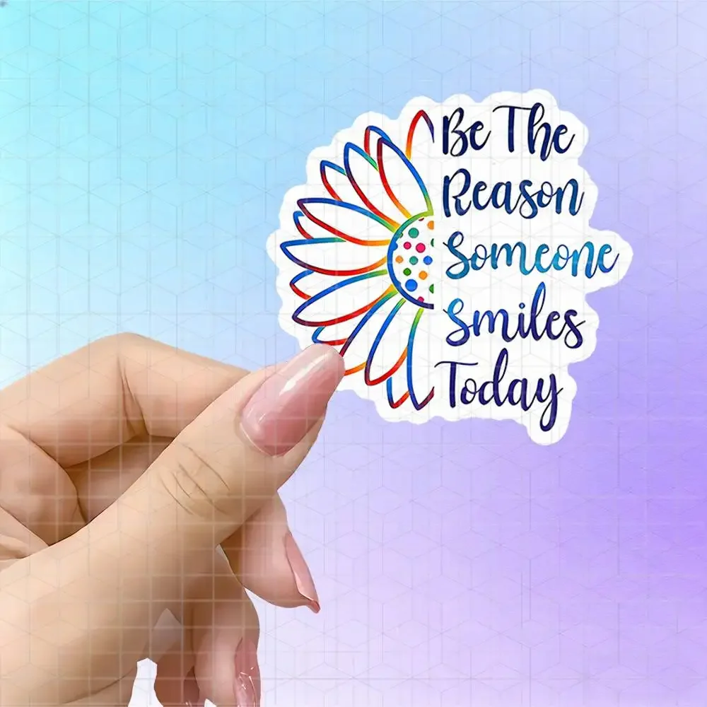 Be The Reason Someone Smiles Today Rainbow Sunflower Vinyl Sticker Matte Decal For Notebook Journal