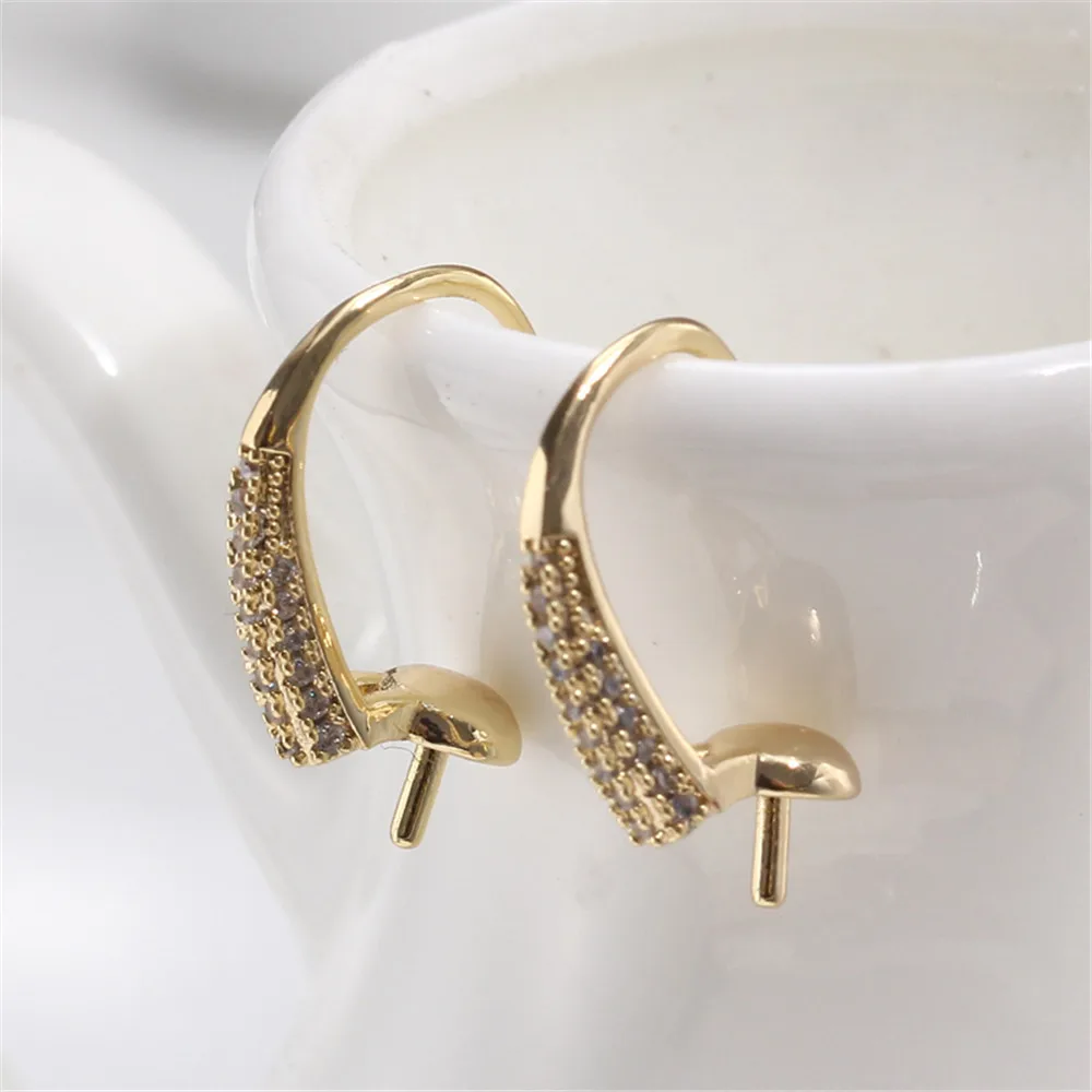 

Domestic 14K Gold-coated Earrings Are Empty-supported Plated with Real Gold The Craft of Pearl Zircon Earrings Is DIY Accessorie