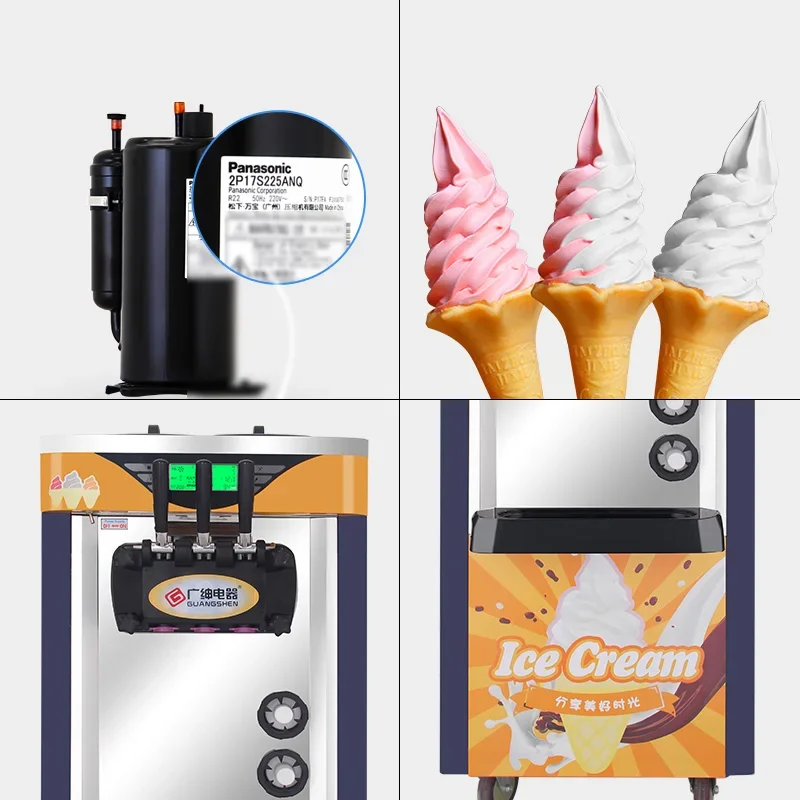 28-30L/H Three-color Commercial Soft Ice Cream Machine Vertical Make ice cream intelligent sweetener ice cream maker