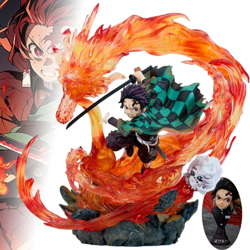 30cm Demon Slayer Anime Figure Kamado Tanjirou Figurine Fire Dragon Fighting Stance luminous Model Collection Christmas Gift Toy