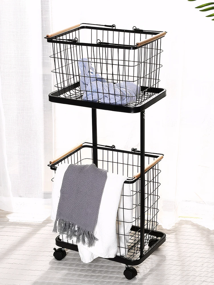 2 الطبقة المتداول سلة الغسيل مع عجلات سلة الغسيل عربة الغسيل الملابس سلة لغرفة الغسيل الحمام غرفة نوم #6
