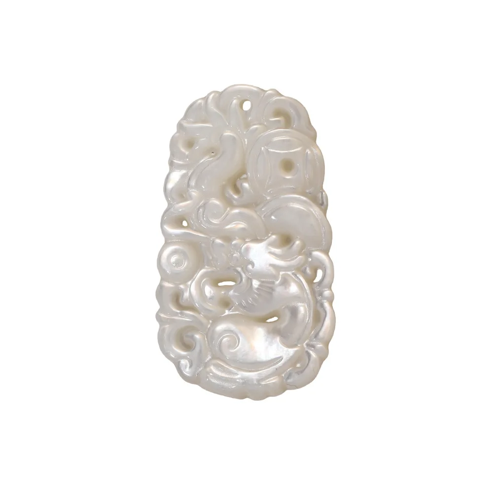 1 PCS 20.5X35mm Natural White Shell Mother of Pearl Dragon Chinese Long Loose Charms Pendant