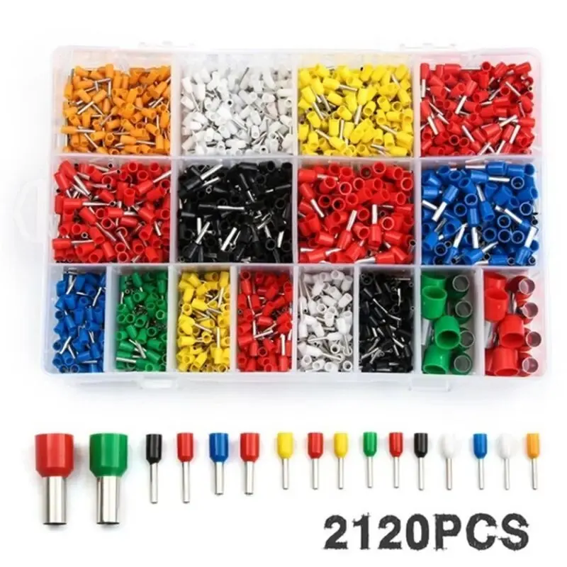 2120 PCS Cord End Copper Electric Wire Crimp Connectors Insulated Cord Pin End Terminals Kit 22AWG-5AWG with Box