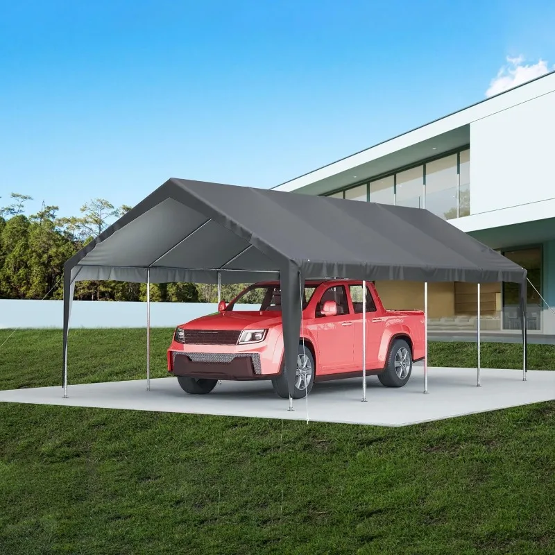 Carport 13'x25'x10' شديد التحمل مع جدار جانبي قابل للطي ونوافذ جيدة التهوية، مرآب خارجي محمول للسيارة، سيارات الدفع الرباعي، القارب، رمادي #2