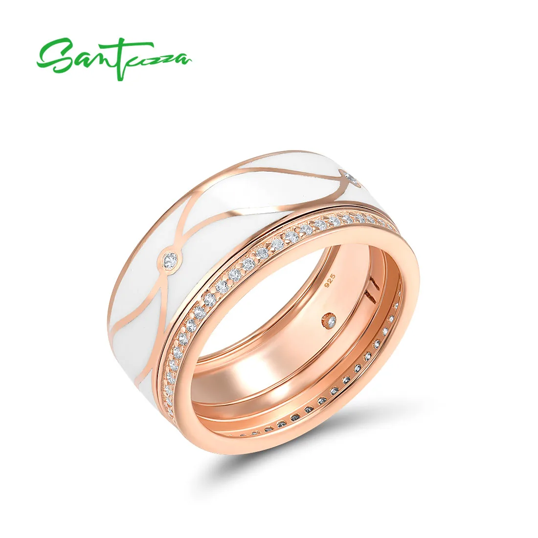 

SANTUZZA кольца из чистого серебра 925 пробы для женщин сверкающий белый CZ простой классический шикарный эмаль ювелирные изделия ручной работы