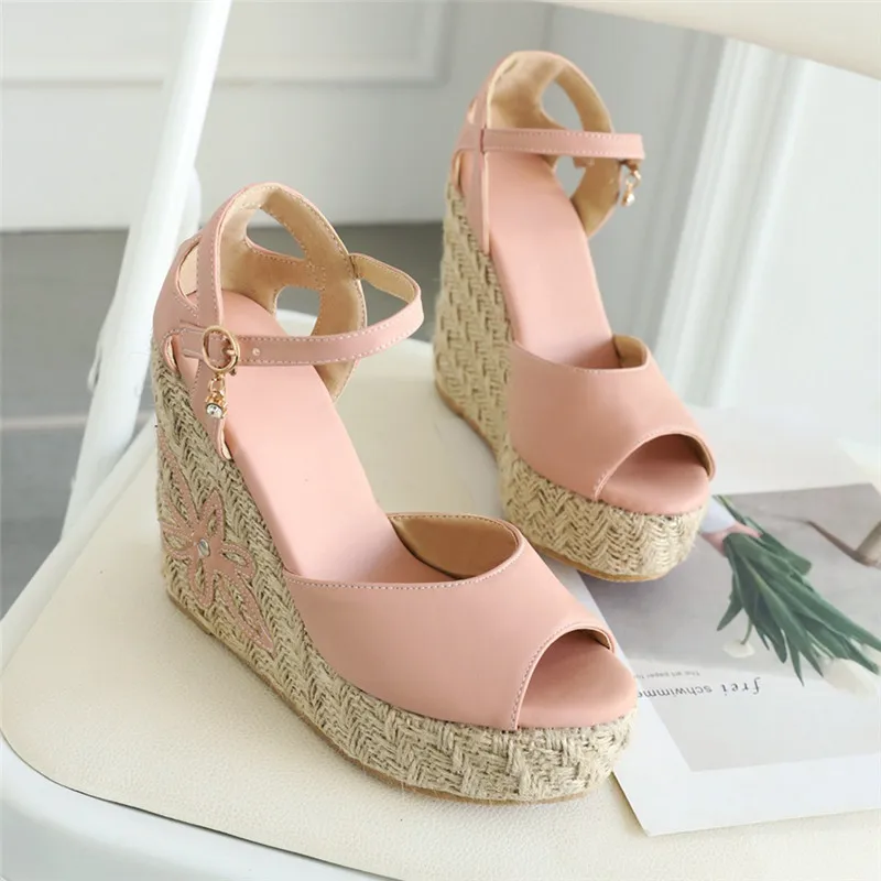 Wedge Women Sandals Summer Shoes Fashion Knitted Platform Gladiator Flip Flops Casual White Pink Party Shoe Female Large Size 45