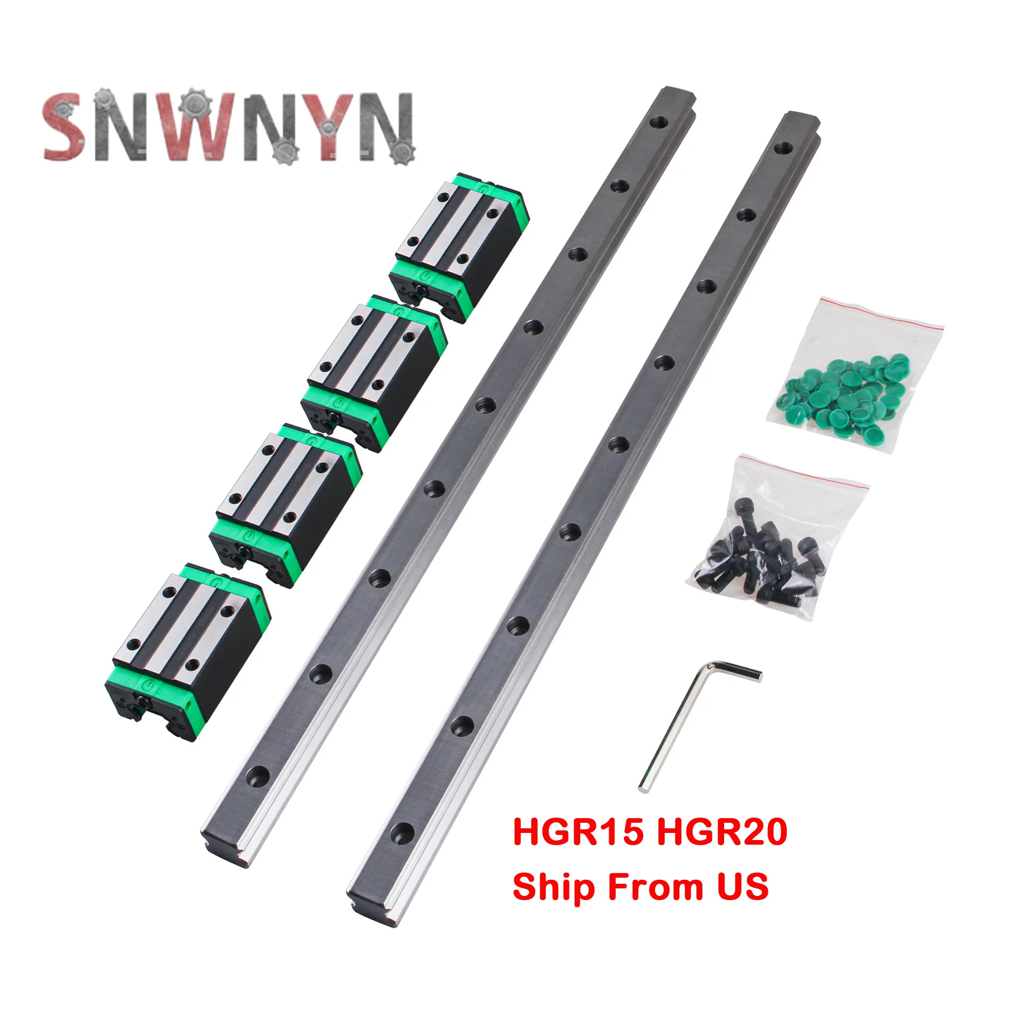 

US Ship 2PCS HGR20 HGH15 Square Linear Guide Rail + 4PCS Slide Block Carriages HGH15CA/HGH20CA/HGW20CC For CNC Router Engraving