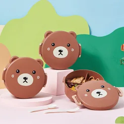 구획이있는 귀여운 곰 도시락 상자 뚜껑이있는 점심 식품 용기 Almacenamiento Cocina 어린이 학교를위한 휴대용 도시락 상자