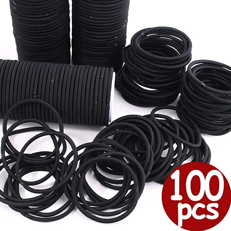 50/100pcs Women Girls Hair Rubber Bands Hair Tie Ropes Black Elastic Hairband Ponytail Holder Headbands Scrunchies 3mm/4mm/6mm