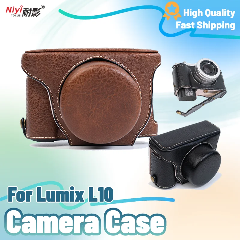 Camera Protective Case for Lumix L10 Leather Protection Base Pouch Bag Full Kit with Shoulder Strap Wrist Handy Waterproof Retro