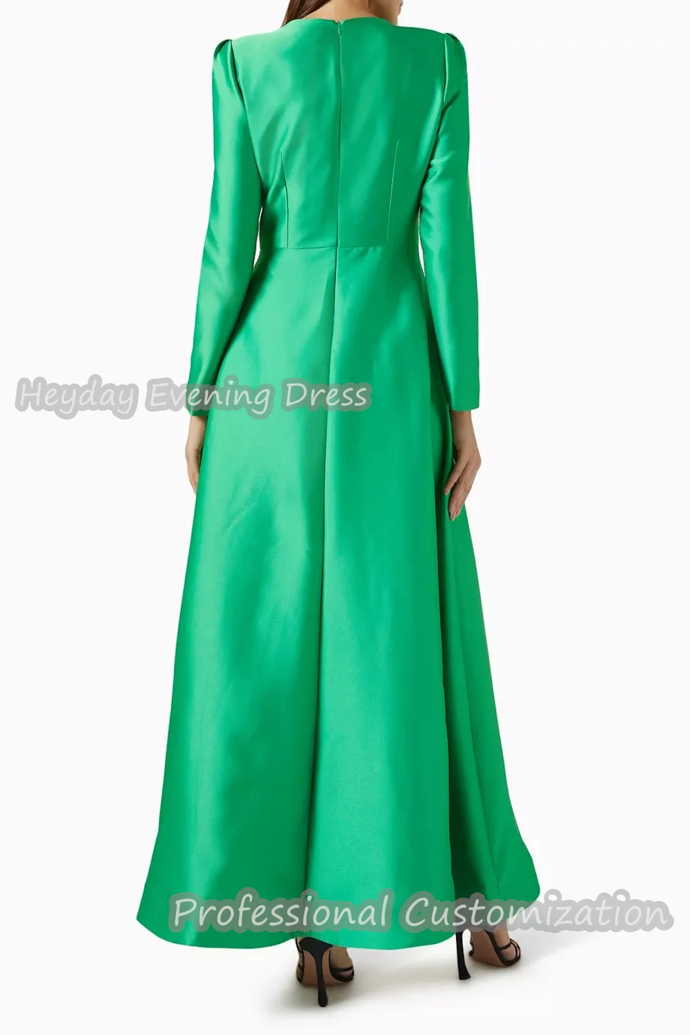 Heyday O-Neck Saudi Arabia Beaded Long Sleeves A-Line Prom Gown Satin Ankle Length Sexy Elegant luxury Dress For Women 2024