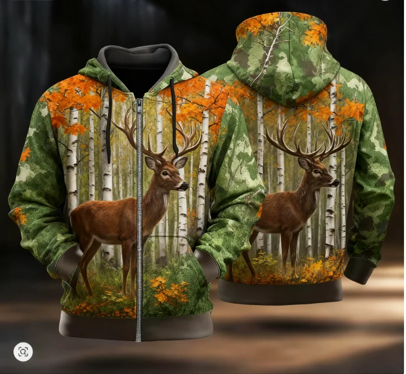 Jaqueta Moletom Camuflada Esportiva com Capuz para Uso Diário, Férias e Caça, Marrom e Verde, com Cordão e Zíper, Blusas de Moletom para Outono e Inve
