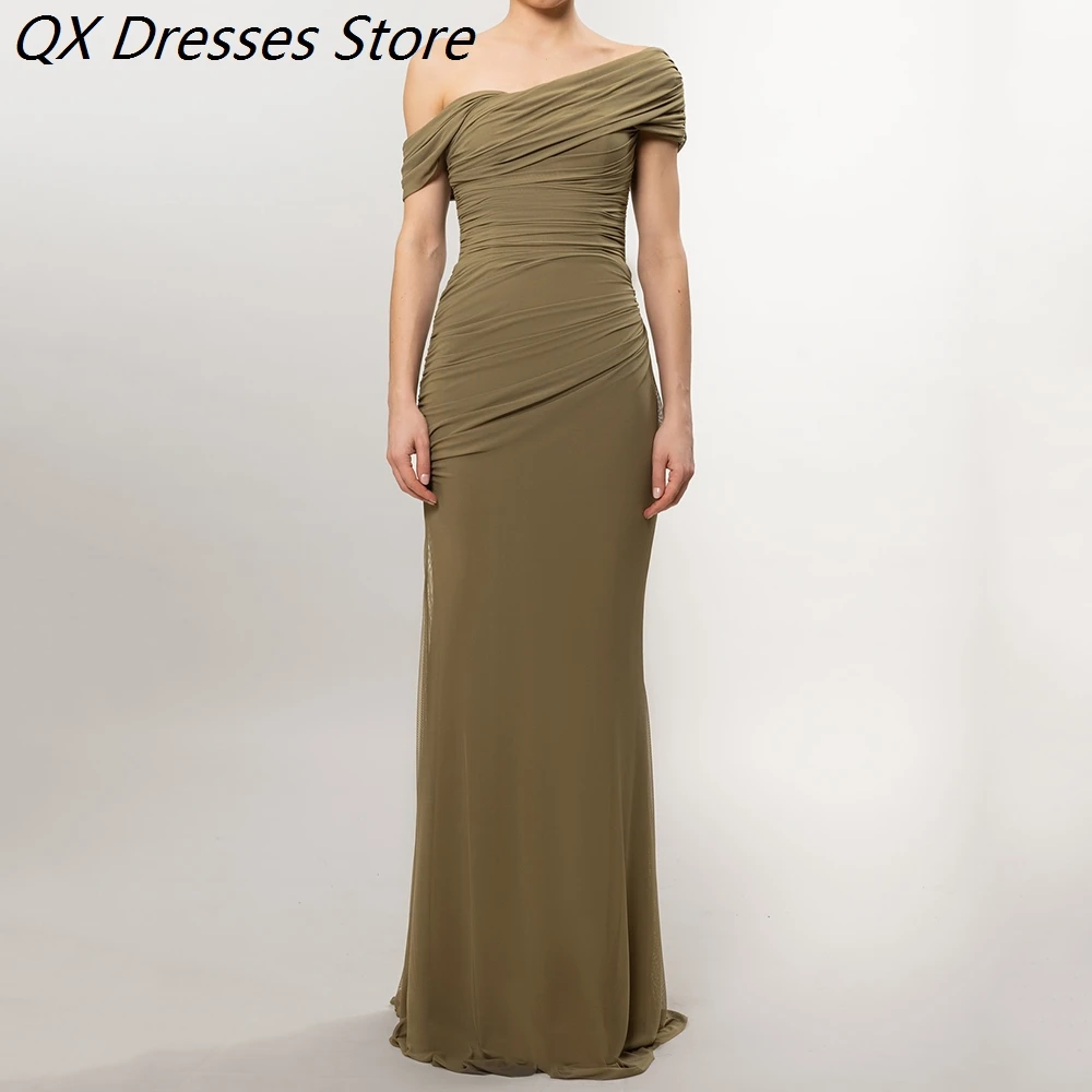 

Women's Mermaid Evening Dresses Floor-length Off The Shoulder Sleeveless Prom Dresses Fashion Pleat Draped Customized Gown