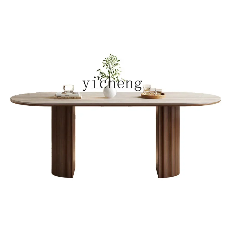 

XL Mid-Ancient Style Cave Stone Stone Plate Dining Table and Chair Oval Style Rectangular Dining Table