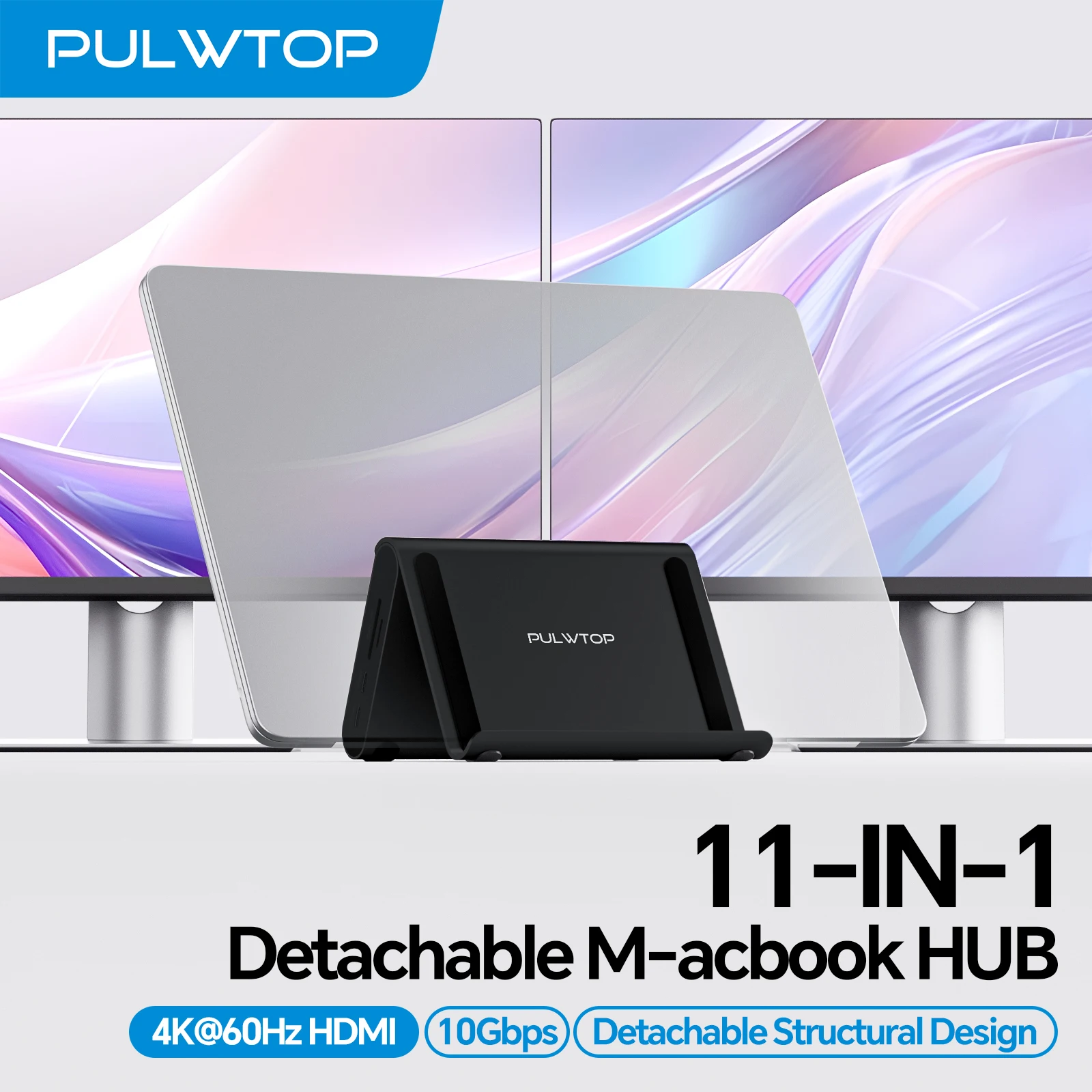 PULWTOP MacBook Pro Docking Station Dual Monitor with 2X 4K@60Hz HDMI, 100W PD, RJ45, 10Gbps Data, SD/TF, 3.5mm Audio, USB 2.0