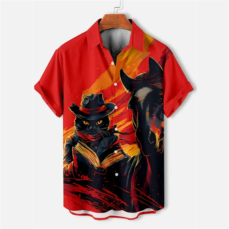 

Funny Cat Pattern Hawaiian Shirt - Men's Fashionable Summer Resort Top - Fun 3D Printed Short-sleeved Summer Button-down Shirt