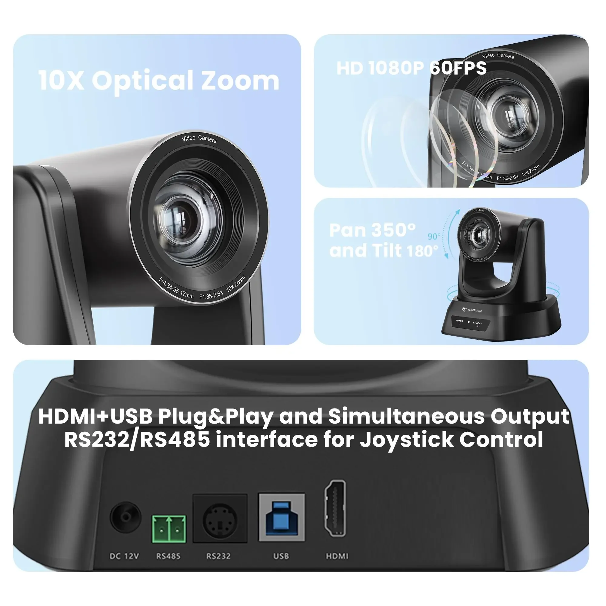 10X Zoom Video Conference Camera Full Hd 1080P HDM1 PTZ Camera For Live Streaming Church Education Events