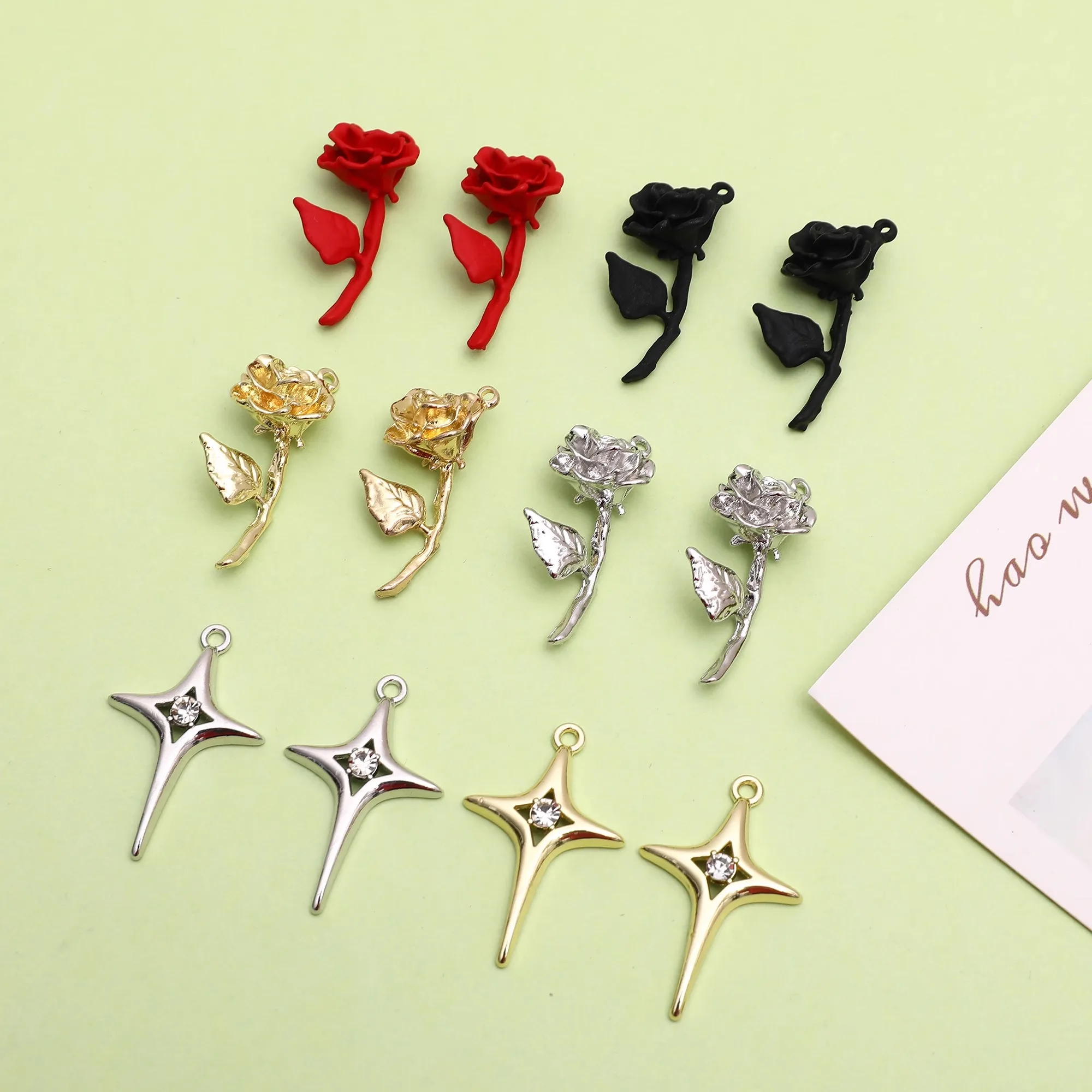 

Крест-звезда Ретро цветущая роза кулон из сплава DIY серьги ручной работы, ювелирные изделия, ожерелье, аксессуары, материалы