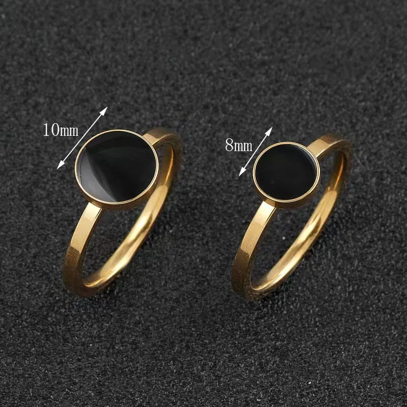 Fashionable black round cake ring women simple matching ring jewelry