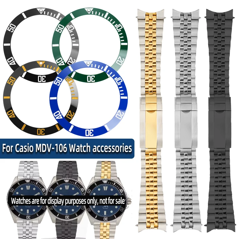 Para Casio Swordfish MDV-106 anillo de escala Digital de cerámica accesorio de reloj MDV-107 correa de reloj de acero con boca de arco sólido MDV106 manecillas de reloj