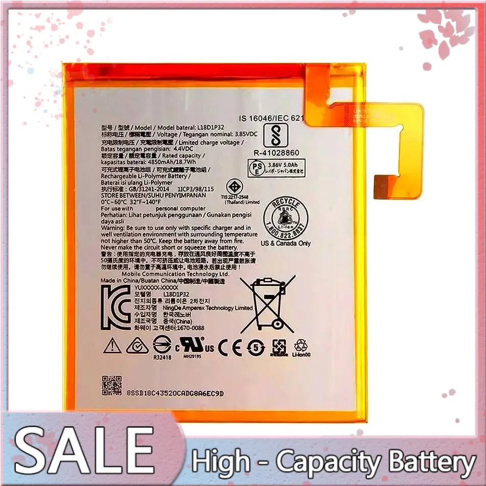 

Стабильный аккумулятор для Lenovo Tab M10 TB-X605L TB-X605F TB-X605M TB-X505X Tablet x505L X505F, планшетный аккумулятор M10 4850 мАч L18D1P32