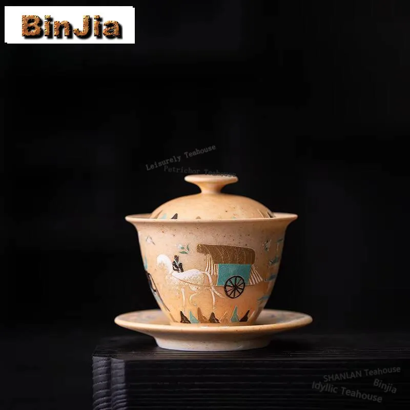 

120ml Chinese Dunhuang Apsaras Gaiwan Creative Gharry Not Hot Tea Tureen Aesthetic Tea Maker Cover Bowl Drinkware Ornaments